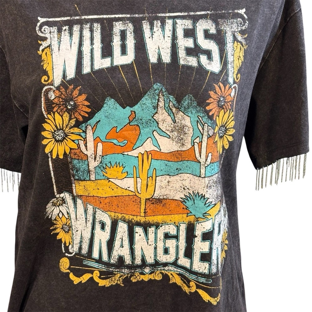 Mimi Chica Women's Graphic T-Shirt Dress Wild West Wrangler‎ Distressed Medium